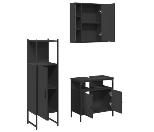 Set de muebles de baño 3 piezas madera contrachapada negro