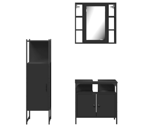 Set de muebles de baño 3 piezas madera contrachapada negro