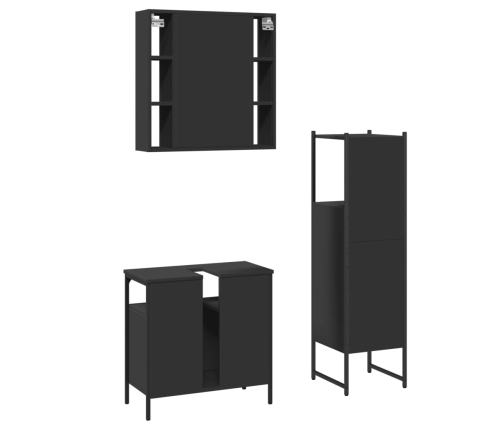 Set de muebles de baño 3 piezas madera contrachapada negro