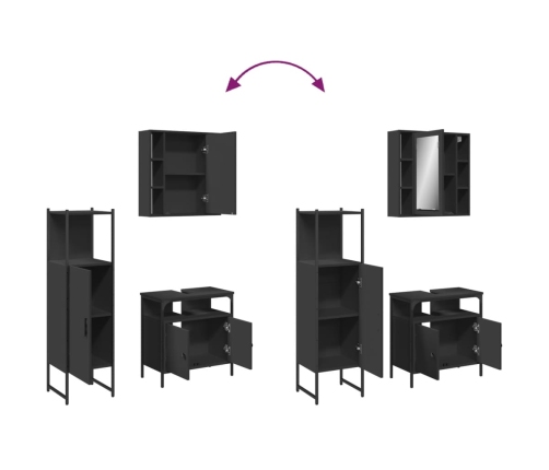 Set de muebles de baño 3 piezas madera contrachapada negro