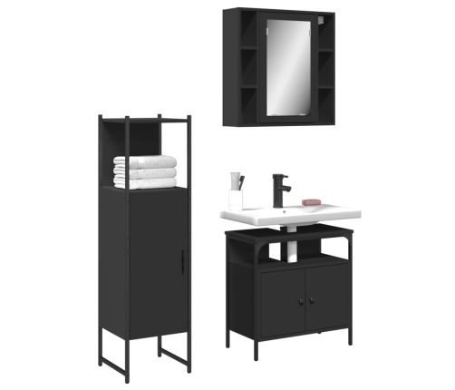 Set de muebles de baño 3 piezas madera contrachapada negro