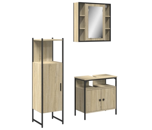 Set de muebles de baño 3 pzas madera contrachapada roble sonoma