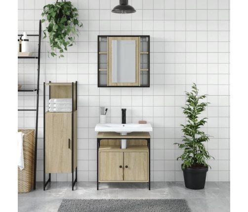 Set de muebles de baño 3 pzas madera contrachapada roble sonoma