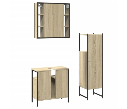 Set de muebles de baño 3 pzas madera contrachapada roble sonoma