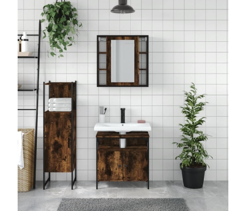 Set de muebles baño 3 pzas madera contrachapada roble ahumado