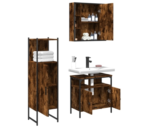 Set de muebles baño 3 pzas madera contrachapada roble ahumado