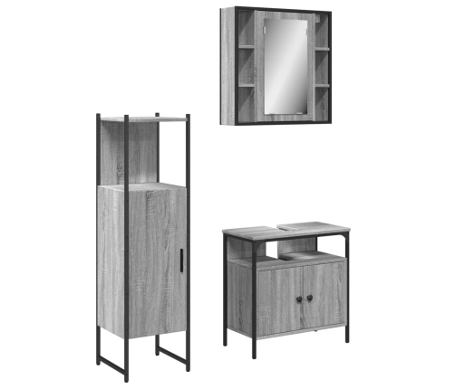 Set de muebles de baño 3 pzas madera contrachapada gris sonoma