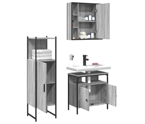 Set de muebles de baño 3 pzas madera contrachapada gris sonoma