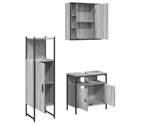 Set de muebles de baño 3 pzas madera contrachapada gris sonoma