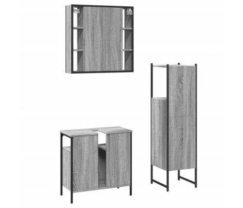 Set de muebles de baño 3 pzas madera contrachapada gris sonoma