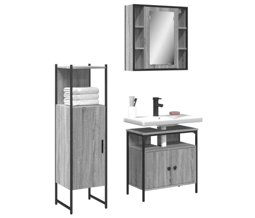 Set de muebles de baño 3 pzas madera contrachapada gris sonoma