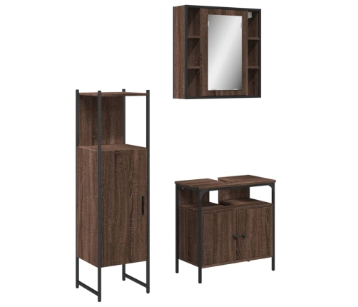 Set de muebles de baño 3 pzas madera contrachapada roble marrón