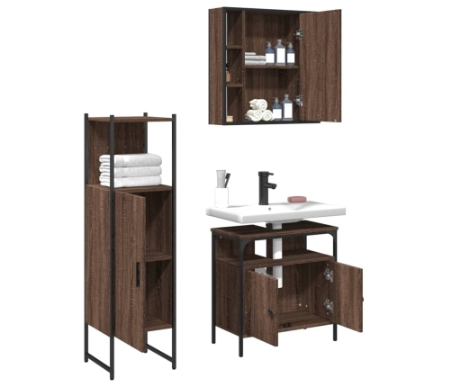 Set de muebles de baño 3 pzas madera contrachapada roble marrón