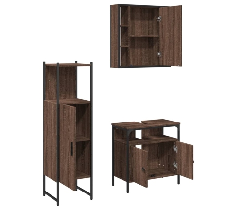 Set de muebles de baño 3 pzas madera contrachapada roble marrón