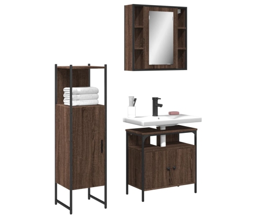 Set de muebles de baño 3 pzas madera contrachapada roble marrón