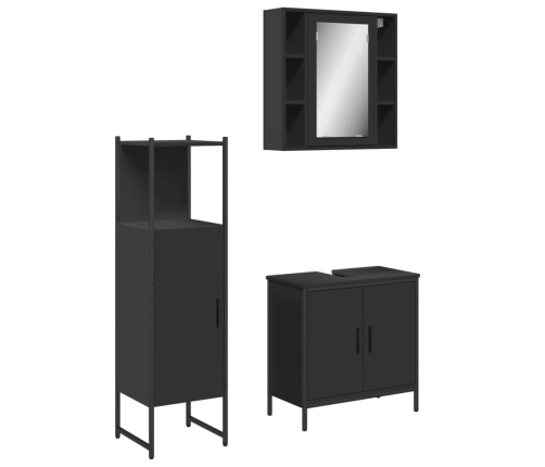 Set de muebles de baño 3 piezas madera contrachapada negro