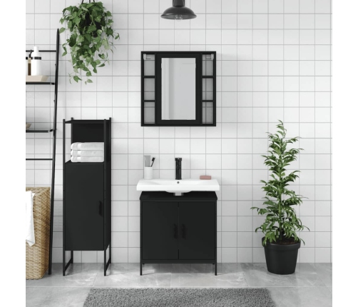 Set de muebles de baño 3 piezas madera contrachapada negro