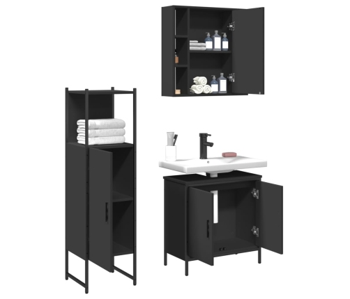 Set de muebles de baño 3 piezas madera contrachapada negro