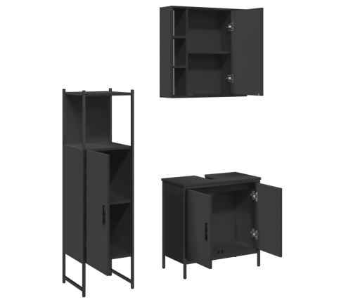 Set de muebles de baño 3 piezas madera contrachapada negro