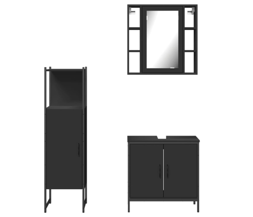 Set de muebles de baño 3 piezas madera contrachapada negro