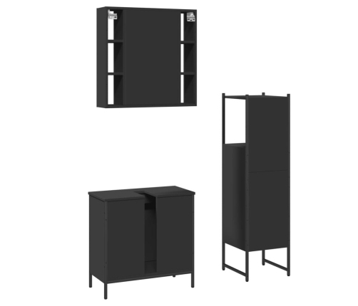 Set de muebles de baño 3 piezas madera contrachapada negro