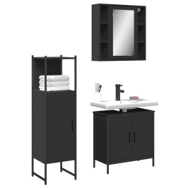 Set de muebles de baño 3 piezas madera contrachapada negro