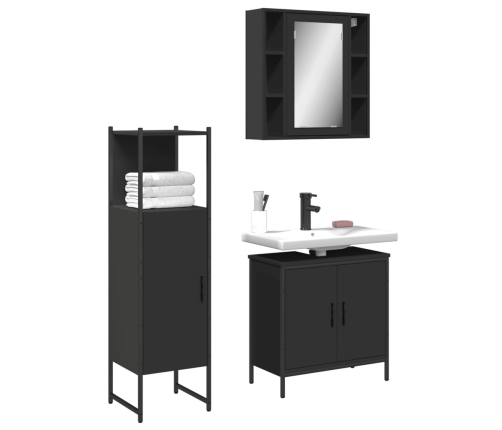 Set de muebles de baño 3 piezas madera contrachapada negro