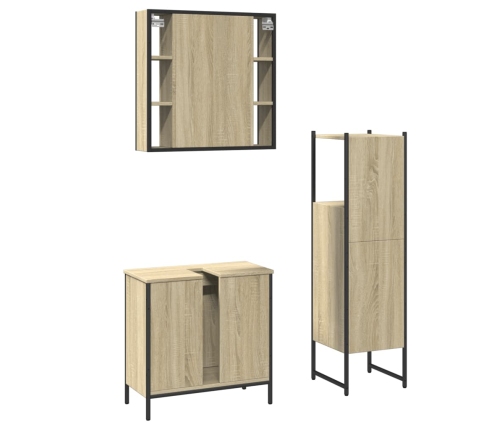 Set de muebles de baño 3 pzas madera contrachapada roble sonoma