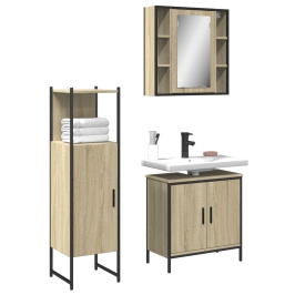 Set de muebles de baño 3 pzas madera contrachapada roble sonoma