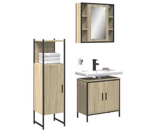 Set de muebles de baño 3 pzas madera contrachapada roble sonoma