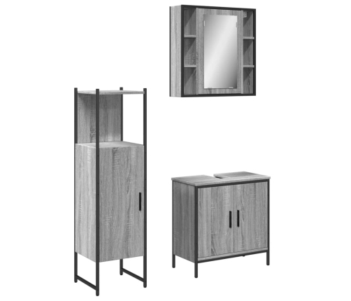 Set de muebles de baño 3 pzas madera contrachapada gris sonoma