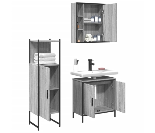 Set de muebles de baño 3 pzas madera contrachapada gris sonoma