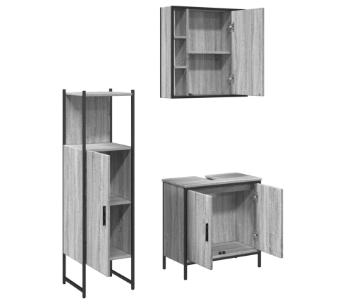 Set de muebles de baño 3 pzas madera contrachapada gris sonoma