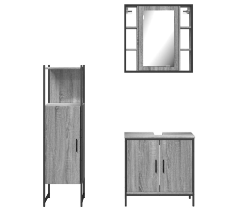 Set de muebles de baño 3 pzas madera contrachapada gris sonoma