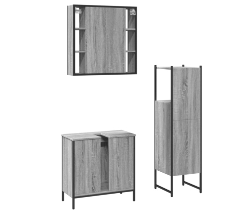 Set de muebles de baño 3 pzas madera contrachapada gris sonoma