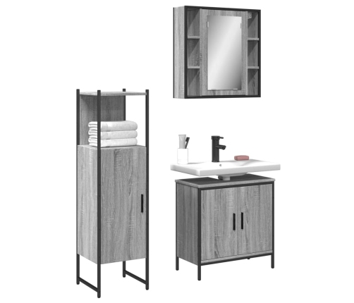 Set de muebles de baño 3 pzas madera contrachapada gris sonoma