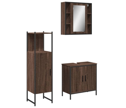 Set de muebles de baño 3 pzas madera contrachapada roble marrón