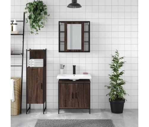 Set de muebles de baño 3 pzas madera contrachapada roble marrón