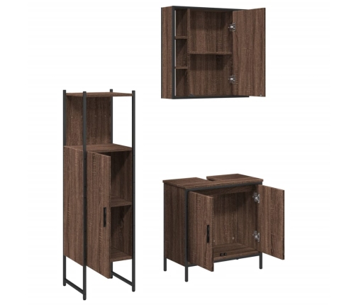 Set de muebles de baño 3 pzas madera contrachapada roble marrón