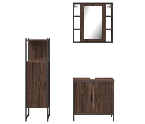 Set de muebles de baño 3 pzas madera contrachapada roble marrón