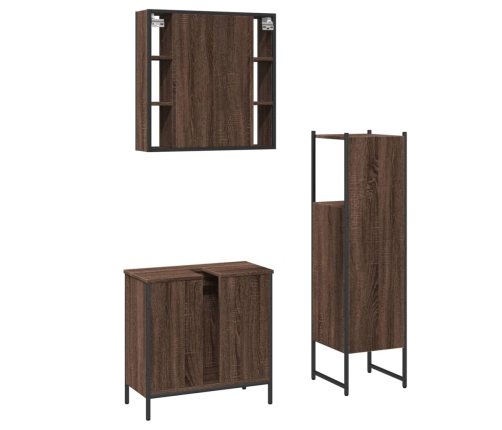 Set de muebles de baño 3 pzas madera contrachapada roble marrón