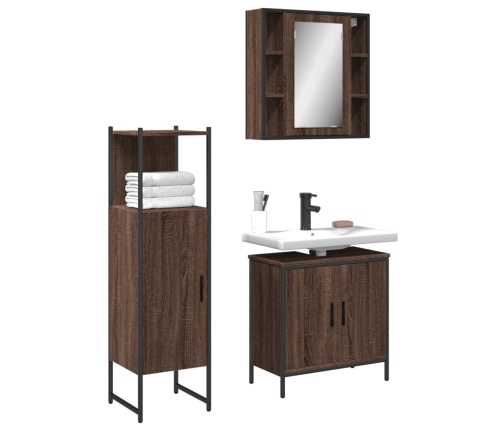 Set de muebles de baño 3 pzas madera contrachapada roble marrón