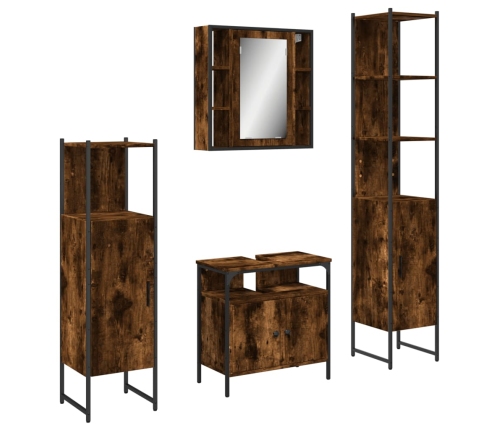 Set de muebles de baño 4 piezas madera contrachapada roble humo