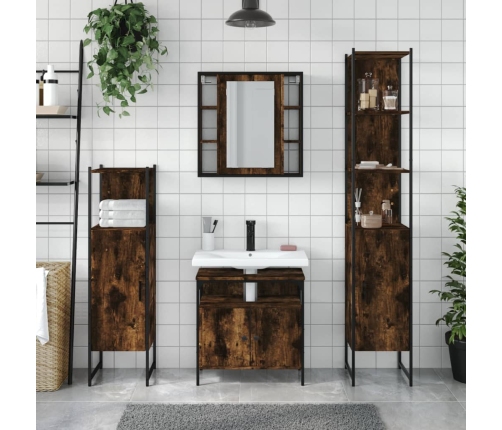 Set de muebles de baño 4 piezas madera contrachapada roble humo