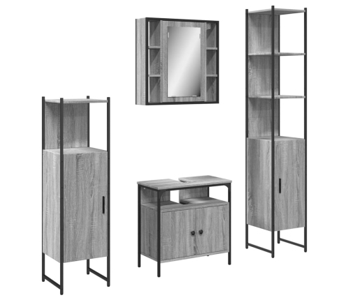 Set de armario de baño 4 pzas madera contrachapada gris sonoma