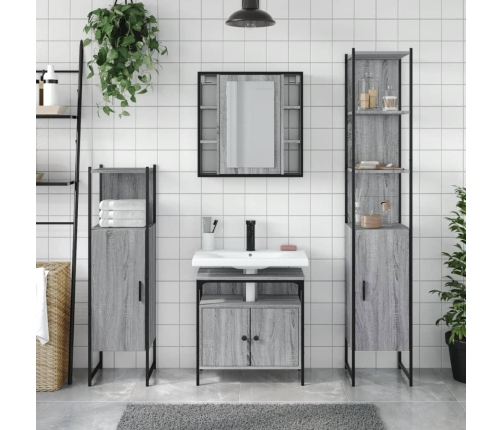 Set de armario de baño 4 pzas madera contrachapada gris sonoma