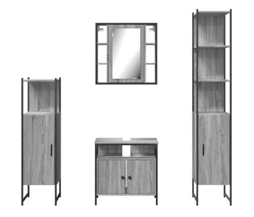 Set de armario de baño 4 pzas madera contrachapada gris sonoma