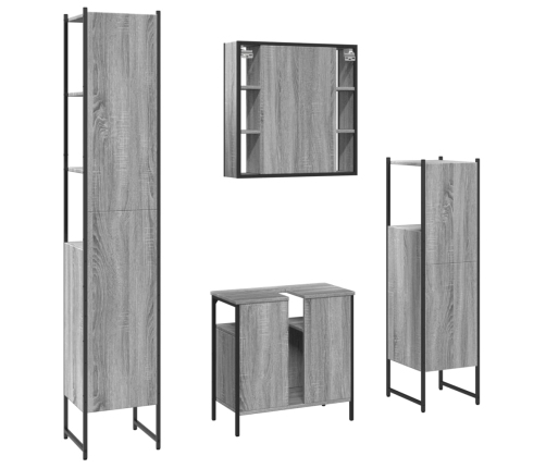 Set de armario de baño 4 pzas madera contrachapada gris sonoma