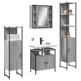 Set de armario de baño 4 pzas madera contrachapada gris sonoma