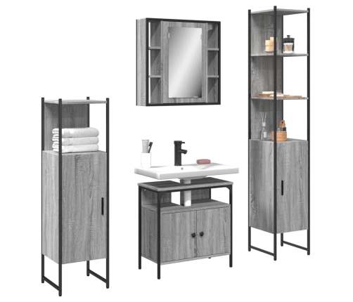 Set de armario de baño 4 pzas madera contrachapada gris sonoma